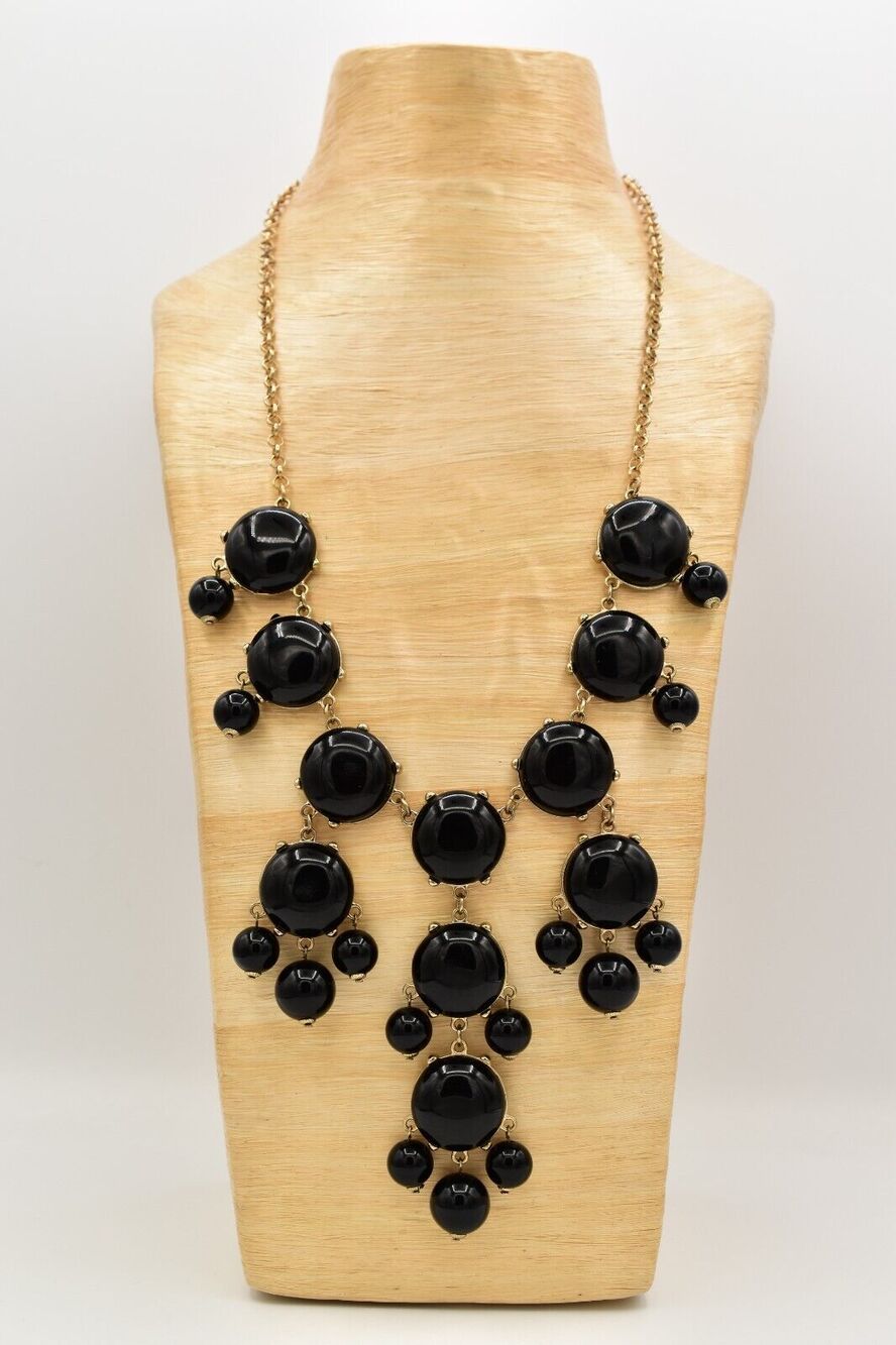 Vintage Statement Necklace Bib Black Beaded Collar Gold Tone Chunky Y2K Bin3A